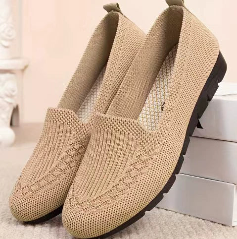 "Mocassini ortopedici beige da donna, slip-on, traspiranti, casual, suola antiscivolo per comfort quotidiano"