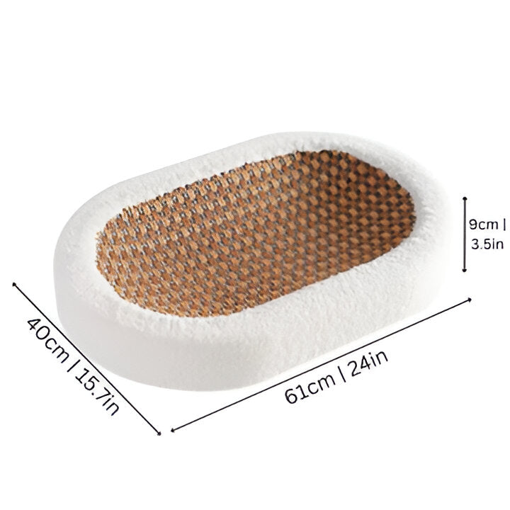 Comfortable cat lounge bed & scratcher, a modern pet furniture piece for feline relaxation & paw health.