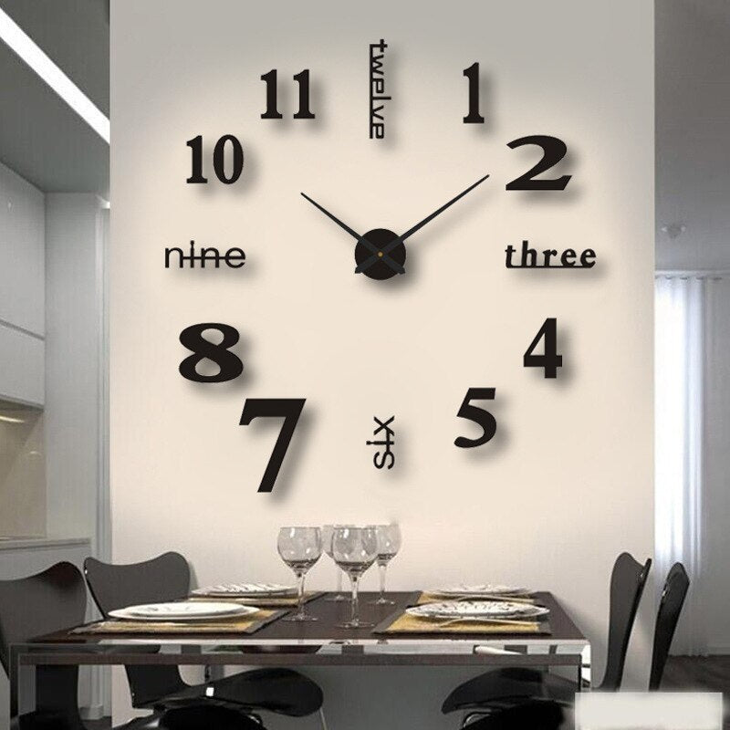 Modern DIY large wall clock kit with adhesive EVA foam & acrylic numbers. Customizable, silent, contemporary home decor.