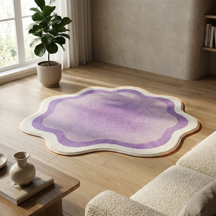 Plush gradient Flowique area rug with a soft texture and modern wave design to enhance home decor.