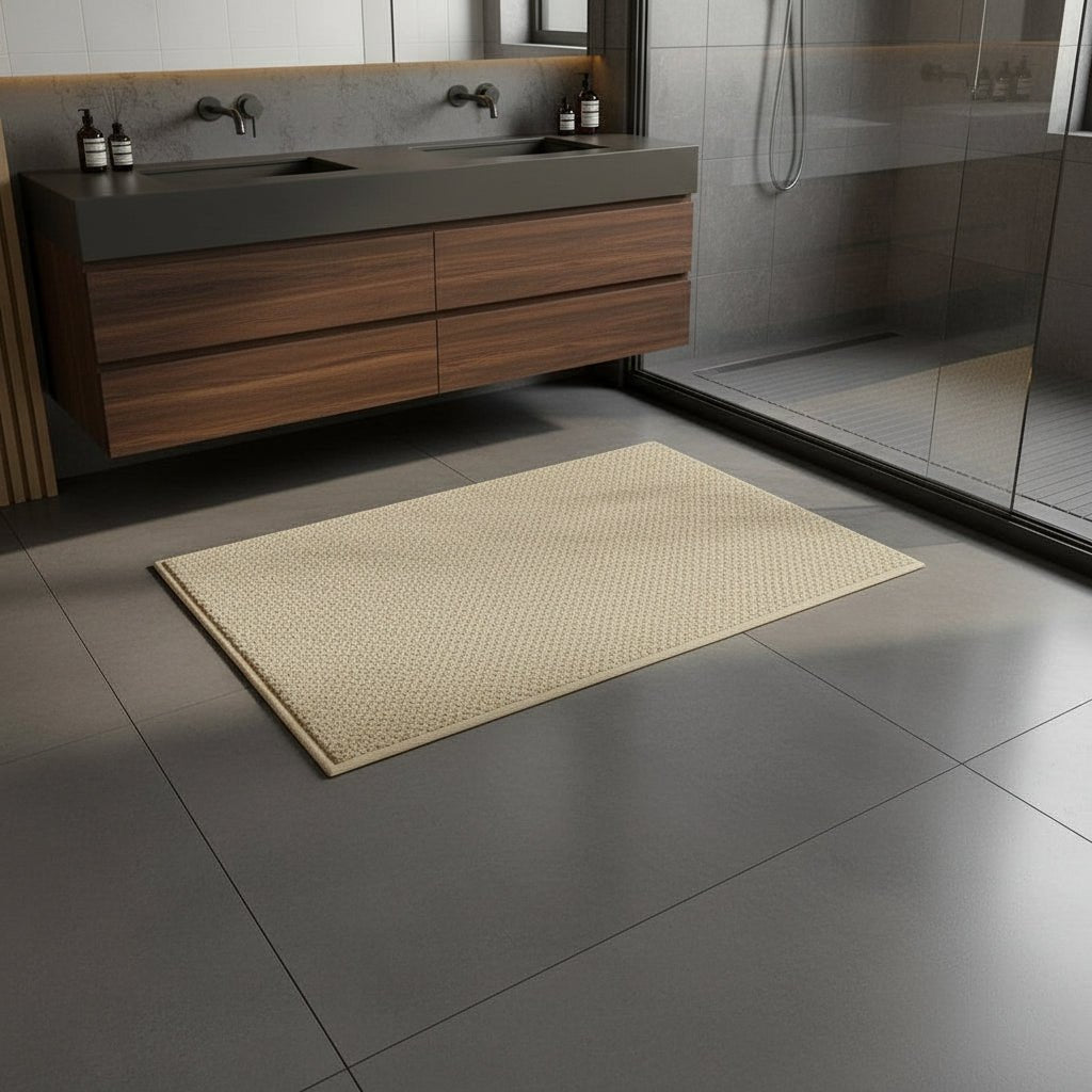 Durable geometric patterned entryway mat, superior moisture control & stain resistant floor protection.