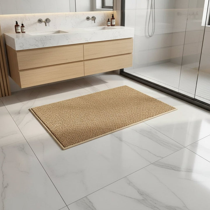Quick-dry geometric doormat, ideal for high-traffic entryways, offers floor protection & modern style.
