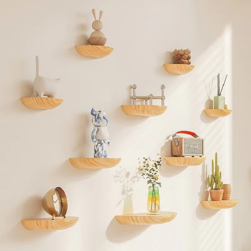 Modern half-round floating shelf for stylish wall display. Perfect minimalist decor & home organization solution.