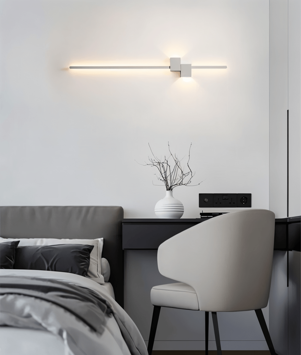 Elegant linear LED wall lamp, perfect for modern home decor, delivers subtle accent & ambient lighting.