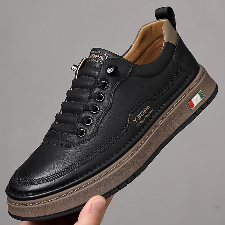 Underside of men's walking shoe, showing the durable sole pattern for grip and comfort.