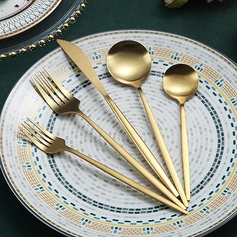 Contemporary matte gold cutlery set, perfect for kitchen and special occasions.