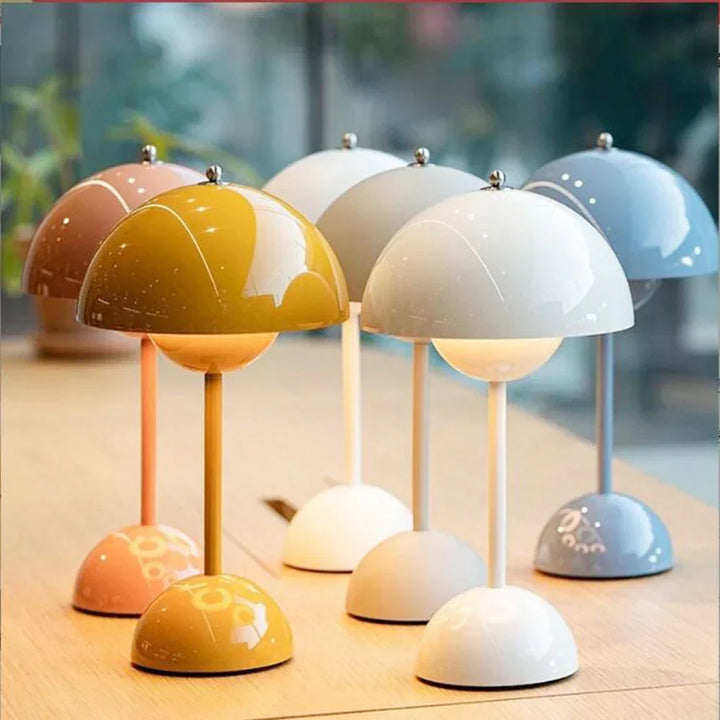 Trendy mushroom table lamp, a unique modern design. Dimmable lighting, ideal for any home decor style.