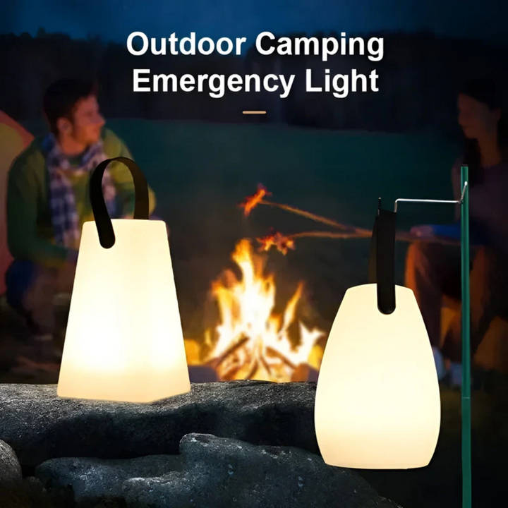Contemporary portable LED lamp with remote control, waterproof, ideal for indoor/outdoor use.