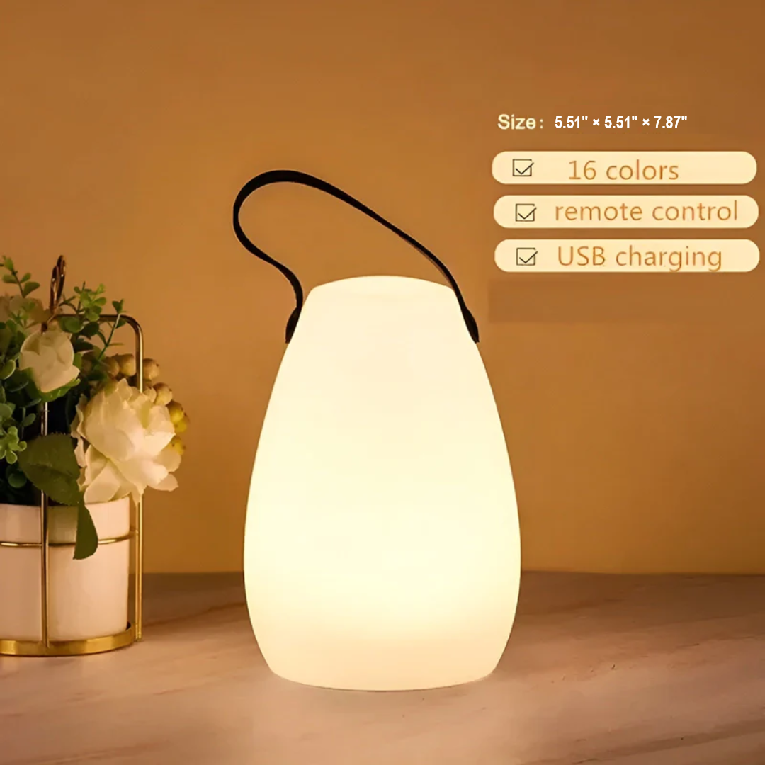 Waterproof portable wireless table lamp, LED light for indoor & outdoor settings, modern design.