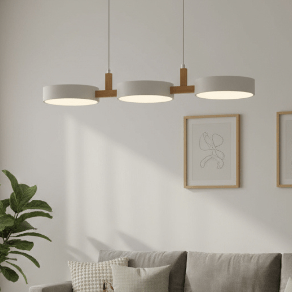 Versatile modern Scandinavian LED pendant lamp, perfect for kitchen, dining room, or bedroom lighting.