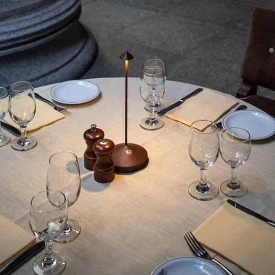 Cordless LED accent light, rechargeable & portable, suitable for modern indoor and outdoor use.