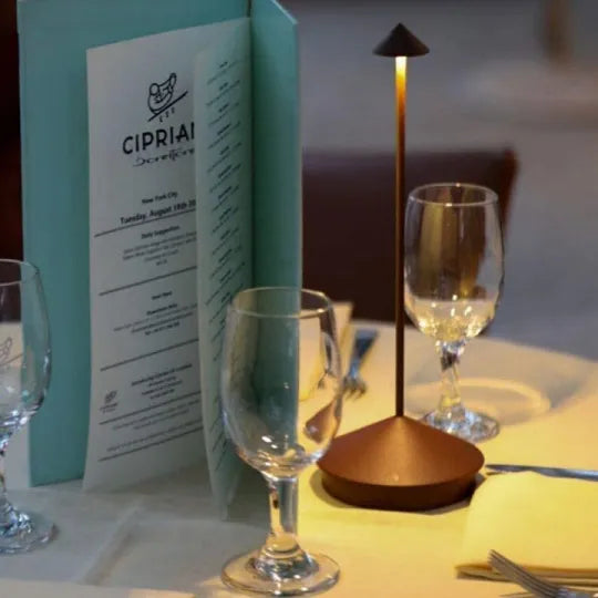 Wireless rechargeable LED light, modern portable design for indoor and outdoor accent lighting.