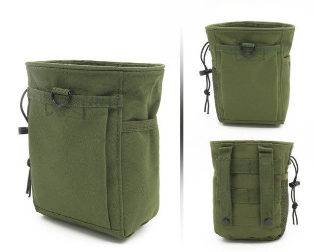 MOLLE tactical dump pouch in black, open, showing ample storage for outdoor utility gear.