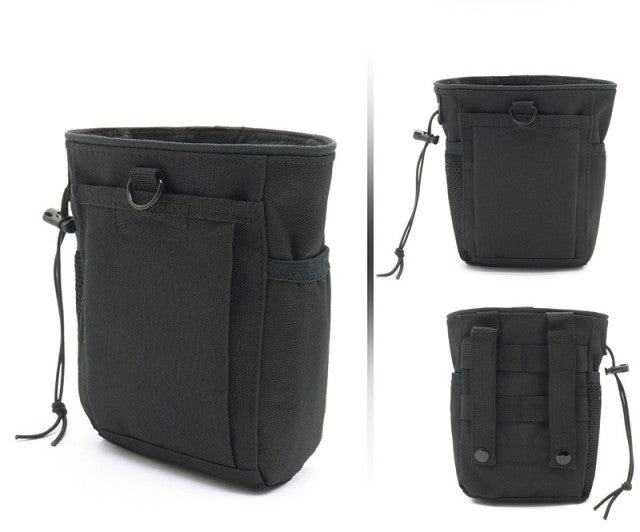 Side view of a MOLLE dump pouch, illustrating its slim profile when not in use, for camping & hiking.