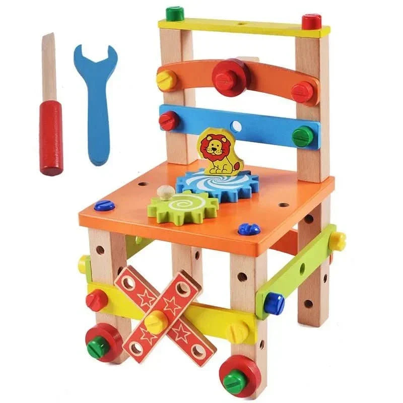 Montessori wooden tool set improves motor skills, cognitive development & creative thinking in kids.