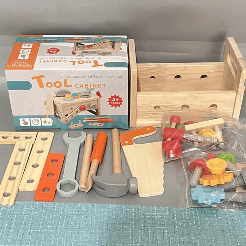 Educational wooden tool kit, a perfect gift for toddlers to develop motor skills, creativity & pretend play.