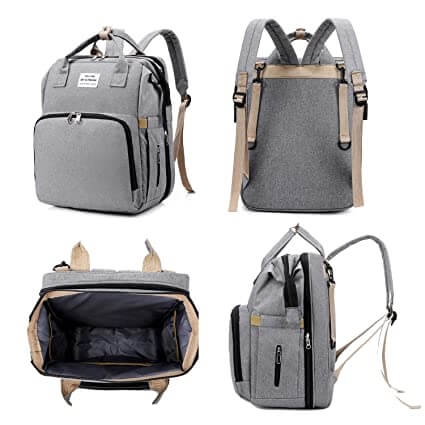 Highly versatile baby travel gear: portable bed, changing pad, and spacious backpack.