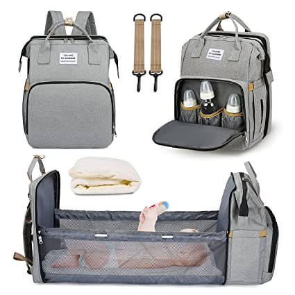Newborn baby travel bed & diaper bag backpack, ideal for trips and outings.