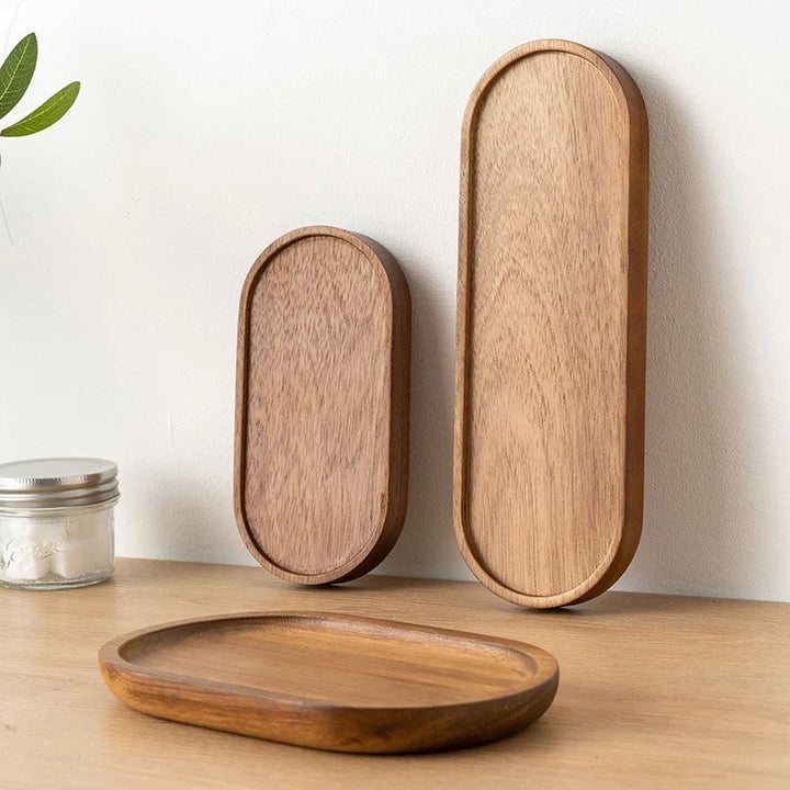Decorative natural wood tray for coffee tables & kitchen counters. Versatile home decor accent.