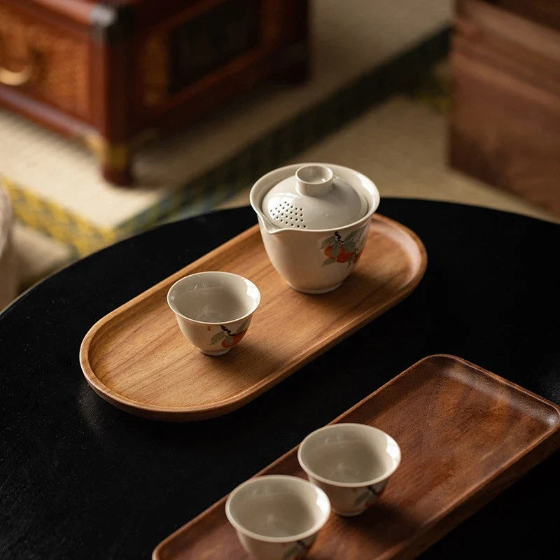 Rustic natural wood serving tray. Stylish display for home decor, perfect for coffee & kitchen.