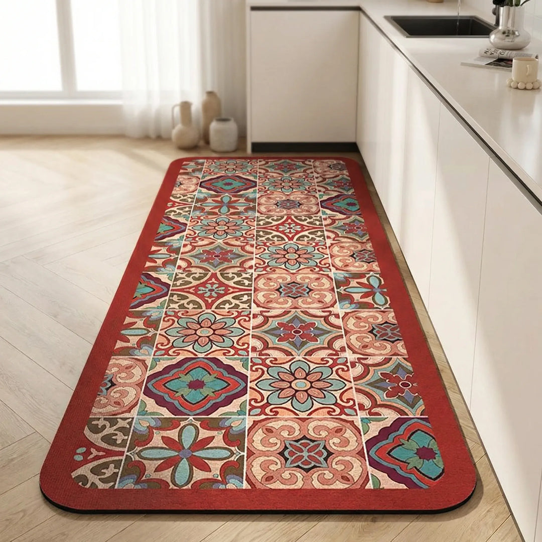 Comfortable anti-fatigue kitchen mat with a chic tile pattern, high durability.