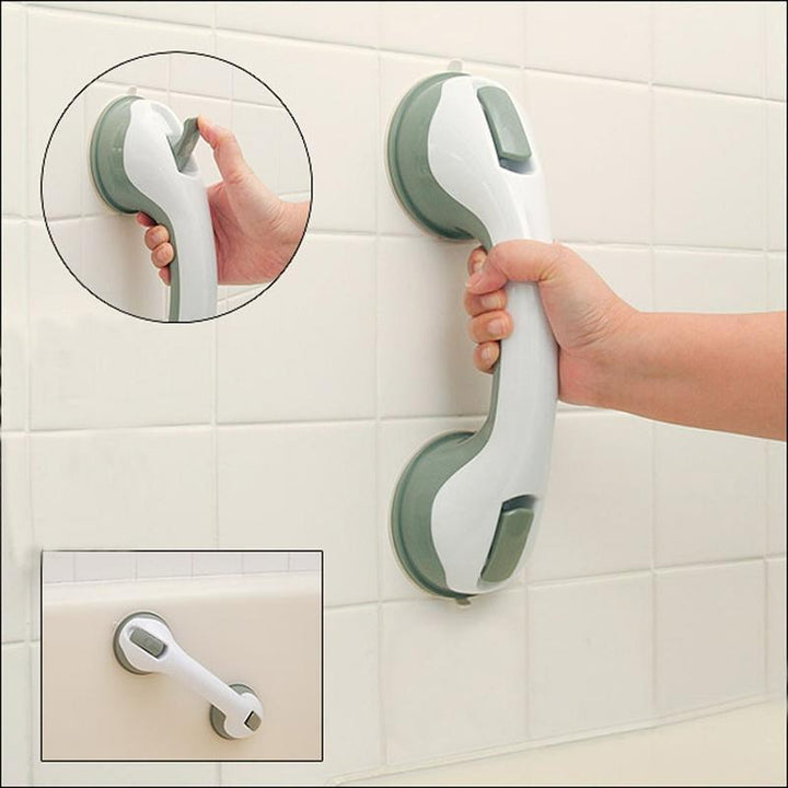 Strong suction grip grab bar for bath & shower safety, non-slip handrail, easy to install mobility aid.