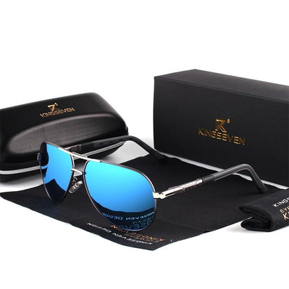 "Occhiali da sole polarizzati uomo vintage, montatura alluminio leggera, lenti scure, design elegante, protezione UV400"