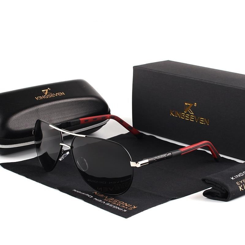"Occhiali da sole polarizzati uomo vintage, montatura alluminio leggera, lenti scure, design elegante, protezione UV400"