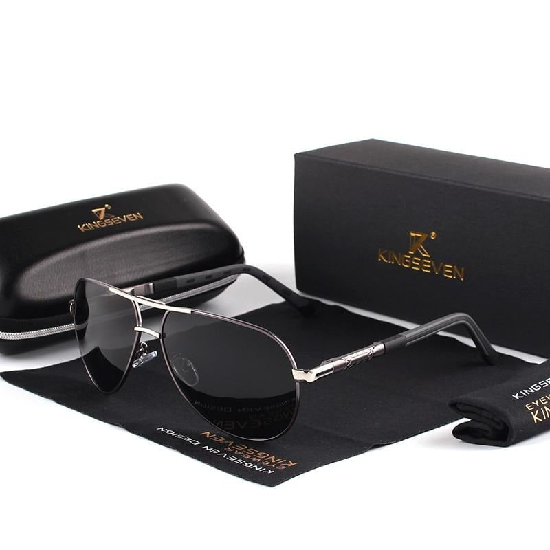 "Occhiali da sole polarizzati uomo vintage, montatura alluminio leggera, lenti scure, design elegante, protezione UV400"