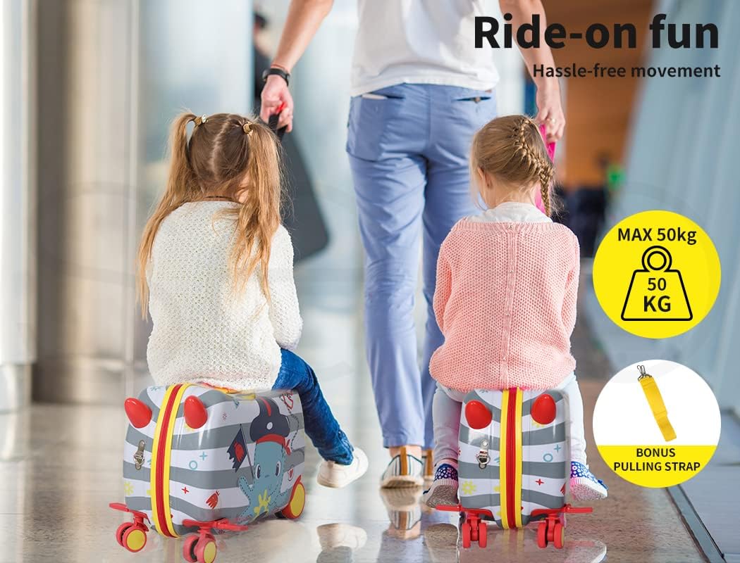 Bright octopus children's ride-on scooter suitcase, 360° wheels. Unique kids' travel bag and carry-on toy.