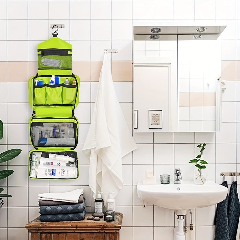 "Organizer da toilette sospeso unisex, compatto, colori versatili, ideale per viaggi, design pratico ed elegante."