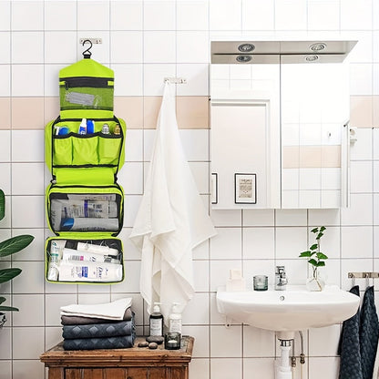 "Organizer da toilette sospeso unisex, compatto, colori versatili, ideale per viaggi, design pratico ed elegante."