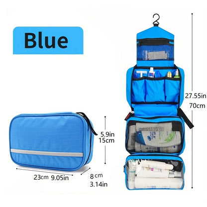 "Organizer da toilette sospeso unisex, compatto, colori versatili, ideale per viaggi, design pratico ed elegante."