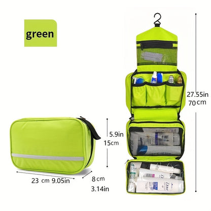 "Organizer da toilette sospeso unisex, compatto, colori versatili, ideale per viaggi, design pratico ed elegante."