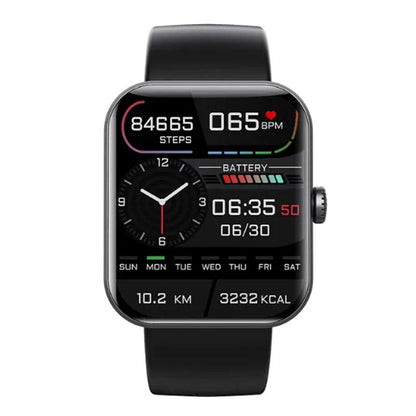 "Orologio moderno nero per monitoraggio glicemia dal polso senza dolore, con display touchscreen e funzionalità salute"