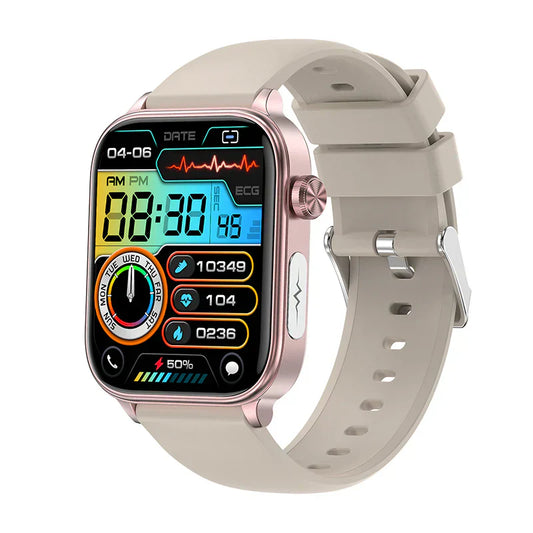 "Orologio smart elegante, con schermo HD a colori, funzioni ECG, e monitoraggio salute, adatto a uomo/donna."