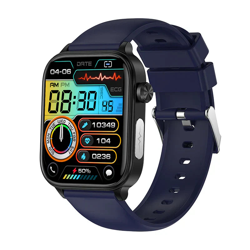 "Orologio smart elegante, con schermo HD a colori, funzioni ECG, e monitoraggio salute, adatto a uomo/donna."