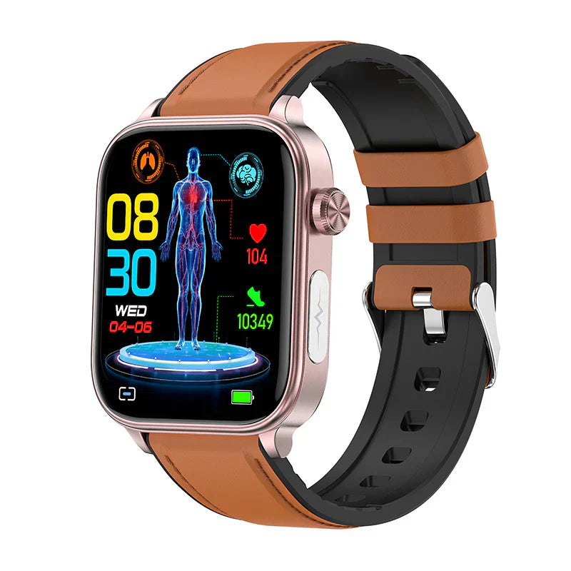 "Orologio smart elegante, con schermo HD a colori, funzioni ECG, e monitoraggio salute, adatto a uomo/donna."