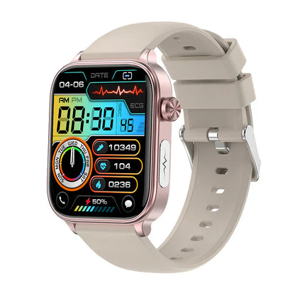"Orologio smart elegante, con schermo HD a colori, funzioni ECG, e monitoraggio salute, adatto a uomo/donna."