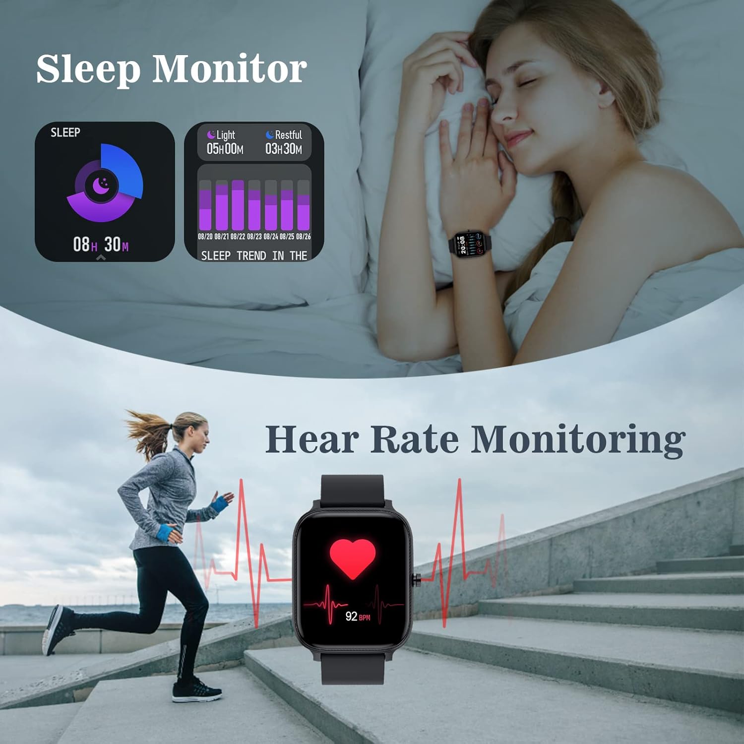 "Orologio smart elegante, con schermo HD a colori, funzioni ECG, e monitoraggio salute, adatto a uomo/donna."