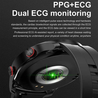 "Orologio smart uomo moderno con display ampio, monitoraggio glicemico non invasivo e cinturino in gomma nera, IP67 resistent