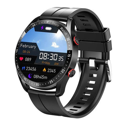 "Orologio smart uomo moderno con display ampio, monitoraggio glicemico non invasivo e cinturino in gomma nera, IP67 resistent
