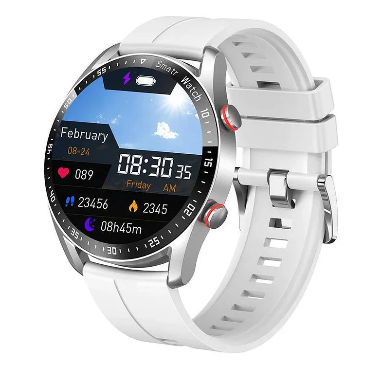 "Orologio smart uomo moderno con display ampio, monitoraggio glicemico non invasivo e cinturino in gomma nera, IP67 resistent