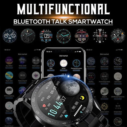 "Orologio smart uomo moderno con display ampio, monitoraggio glicemico non invasivo e cinturino in gomma nera, IP67 resistent