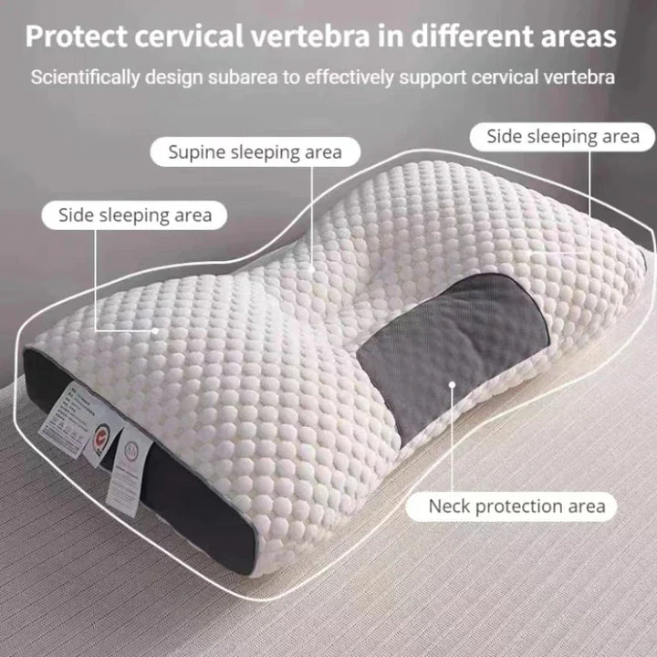 White cervical pillow supporting head & neck, promoting healthy sleep posture & adult pain relief.