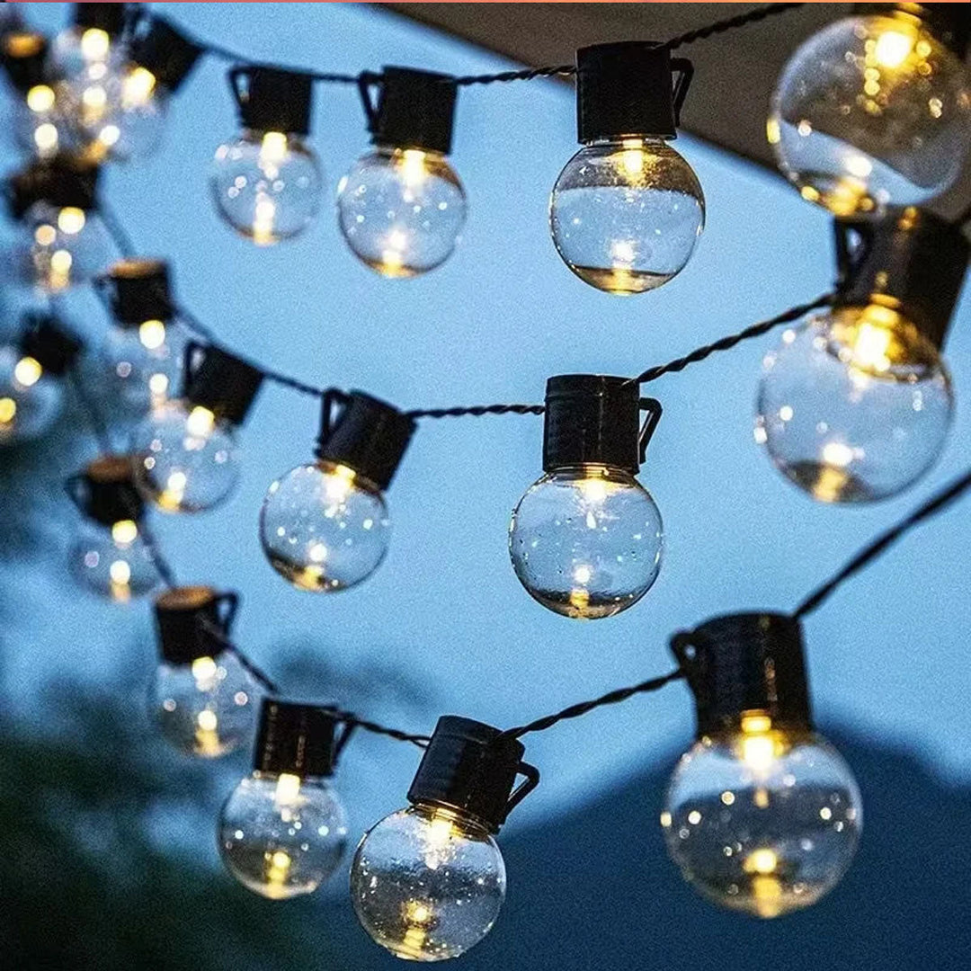 Waterproof LED decorative string lights with globe bulbs for camping and outdoor living