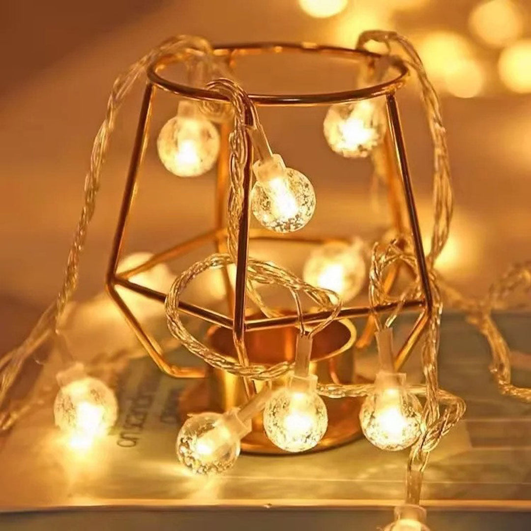 Outdoor LED globe string lights, solar powered, waterproof, perfect for camping evenings