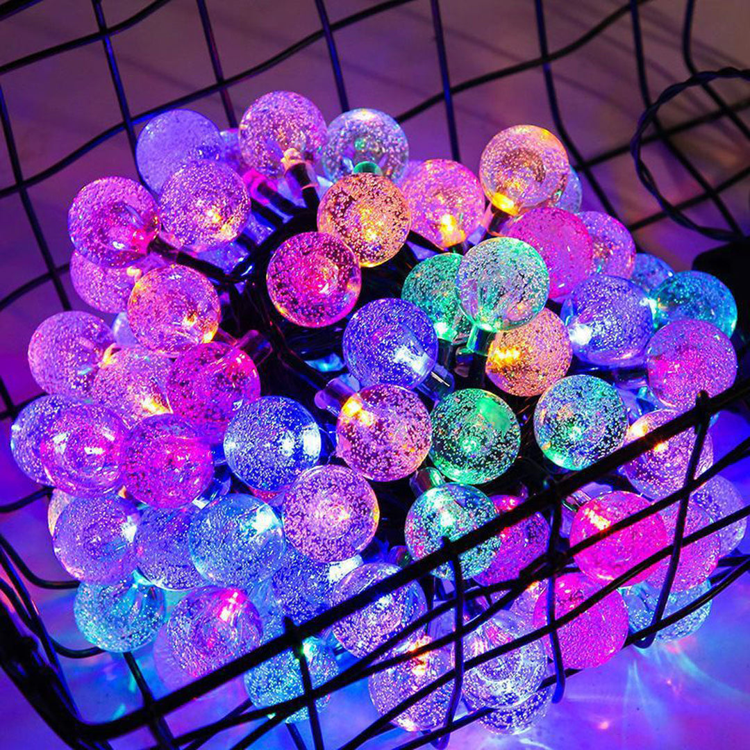 Solar powered outdoor LED globe string lights, waterproof and energy efficient for camping