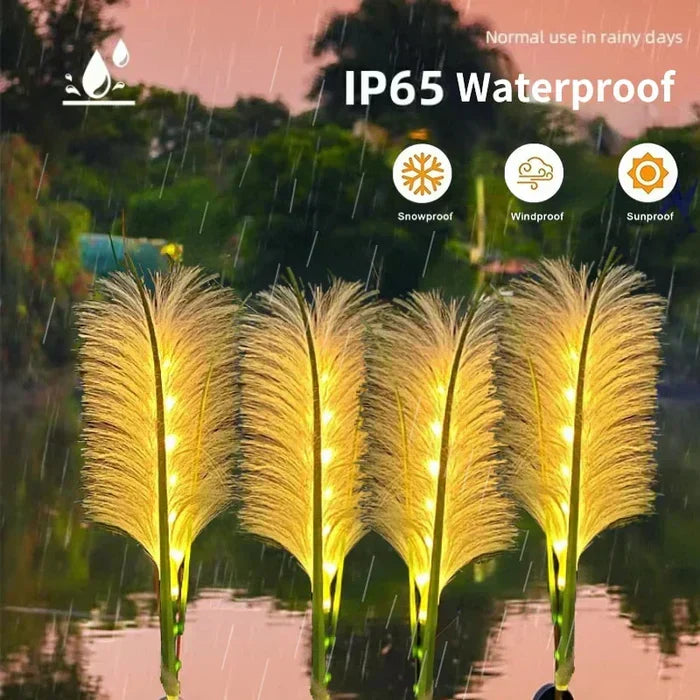 Eco-friendly solar garden lights shaped like natural reeds, enhancing outdoor decor and pathways.