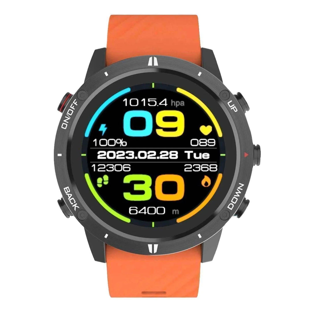 Outdoor GPS smartwatch for adults, black, with heart rate monitor and altimeter, waterproof design